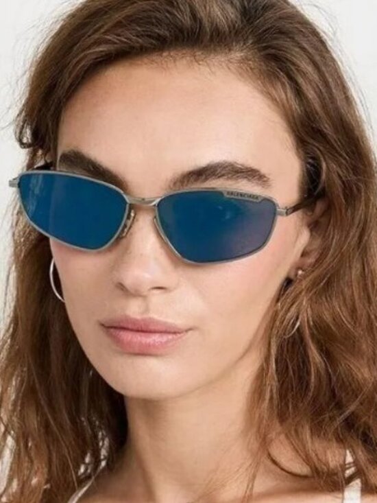Balenciaga BB0277S 003 Unisex Rectangle Sunglasses - Ruthenium / Blue